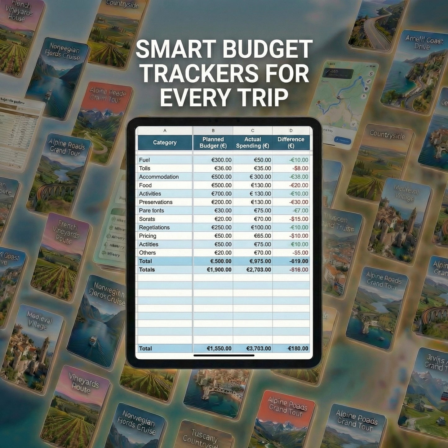 100+ Epic European Road Trips Bundle - with GPS Maps & Budget Trackers